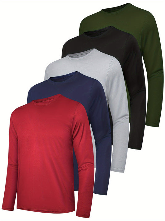 5pcs Long Sleeve Shirts For Men Moisture Wicking T-Shirts