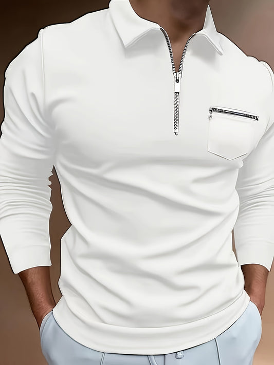 Men's Casual Polo Shirt With Metal Chain Detail, V-Neck, Breathable And Comfortable