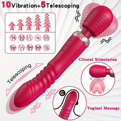 1pc Thrust Vibrator Powerful 2 Motors Fast Thrusting And Dildos Vibrator, Silicone Large Size Wand G-Spot Massager Sex Toy Couple Stimulator For Adults