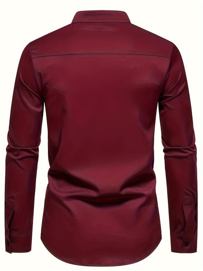 Color Block Long Sleeve Men's Stylish Stand Collar Shirt