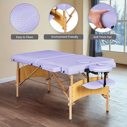 Portable Massage Bed With Adjustable Height And Headrest, Wooden Folding Design, Lightweight With Carry Bag - Ideal For Spa, Beauty, Lash Extensions, And Tattoo Sessions