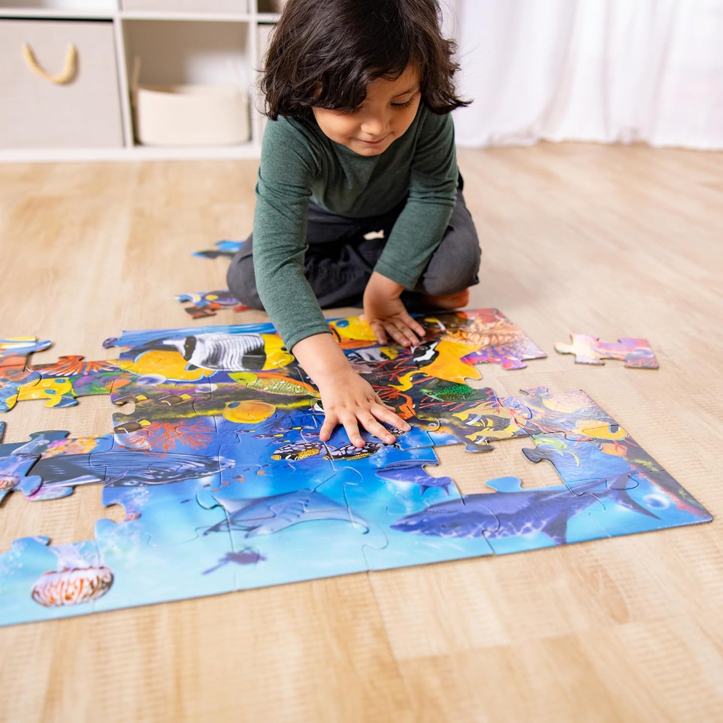 Melissa & Doug Underwater Ocean Floor Puzzle (48 Pcs, 2 X 3 Feet) Toddler Floor Puzzle, Ocean Animals Puzzle for Kids 3+ - Fsc-Certified Materials