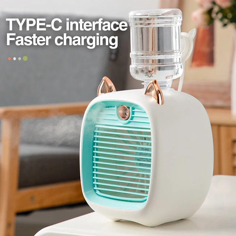 Portable Air Conditioner USB Mini Air Cooler Fan Water Cooling Fan with 3 Speed 2 Modes Spray Humidifier Purifier for Car Home