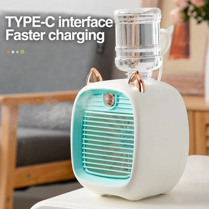 Portable Air Conditioner USB Mini Air Cooler Fan Water Cooling Fan with 3 Speed 2 Modes Spray Humidifier Purifier for Car Home