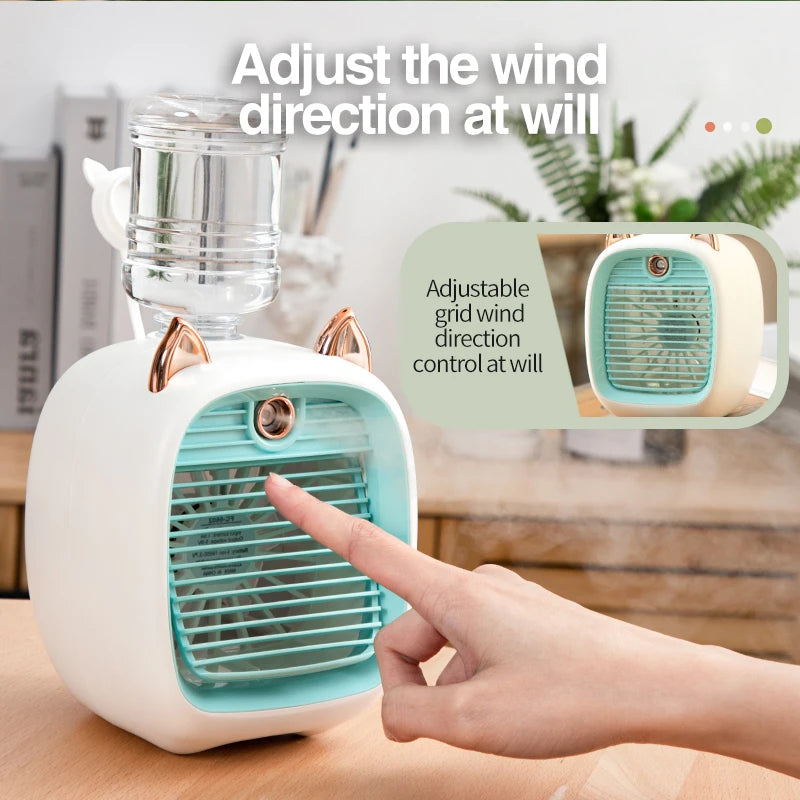 Portable Air Conditioner USB Mini Air Cooler Fan Water Cooling Fan with 3 Speed 2 Modes Spray Humidifier Purifier for Car Home