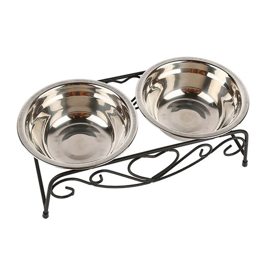 Double Stainless Steel Pet Dog Cat Food Feeding Bowl