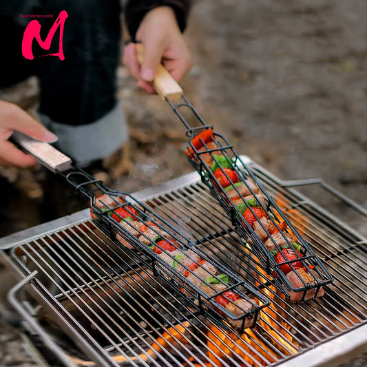 BBQ Grilling Basket Stainless Steel Nonstick Barbecue Grill Basket Tools Grill Mesh for Meat Hamburger Barbecue Tools