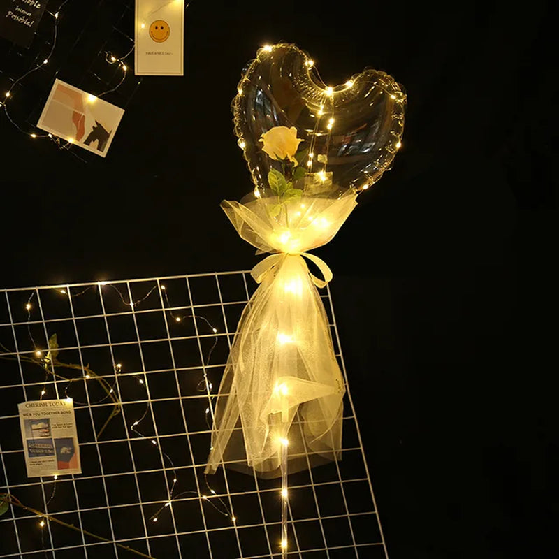 Valentines Day DIY Led Light Rose Balloons Birthday Luminous Transparent Bobo Balloons Bouquet Wedding Party ​Decor Kids Gift