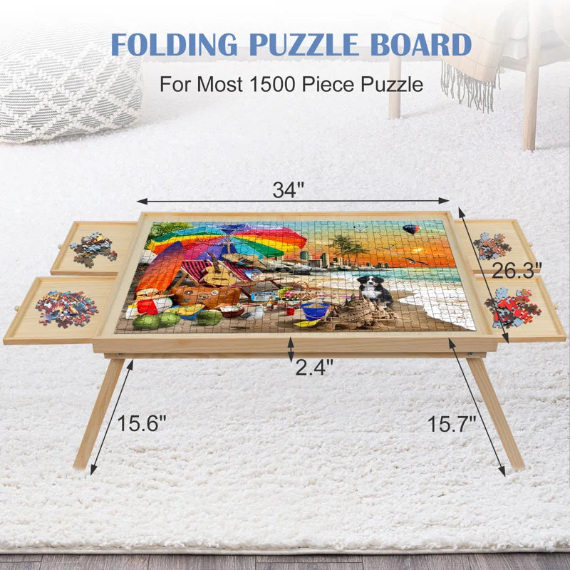 1500 Pcs Puzzle Board Wooden Jigsaw Puzzle Table with Folding Legs 4 Drawers