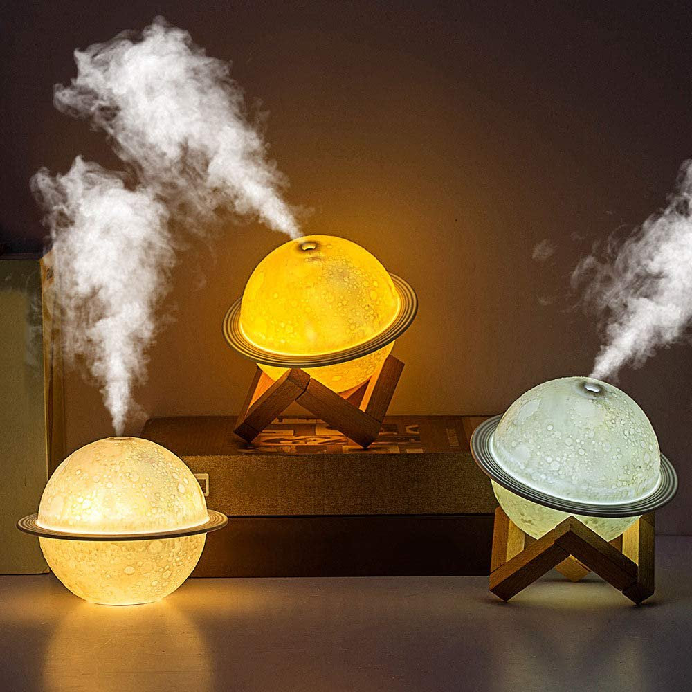 2 in 1 Moon Night Light & Humidifiers with USB Powered, White, Warm White, Yellow 3D LED Moon Light with Stand