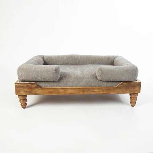 Acacia Wood Dog Bed with Washable Cushion