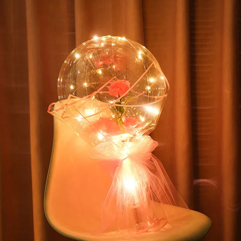 Valentines Day DIY Led Light Rose Balloons Birthday Luminous Transparent Bobo Balloons Bouquet Wedding Party ​Decor Kids Gift