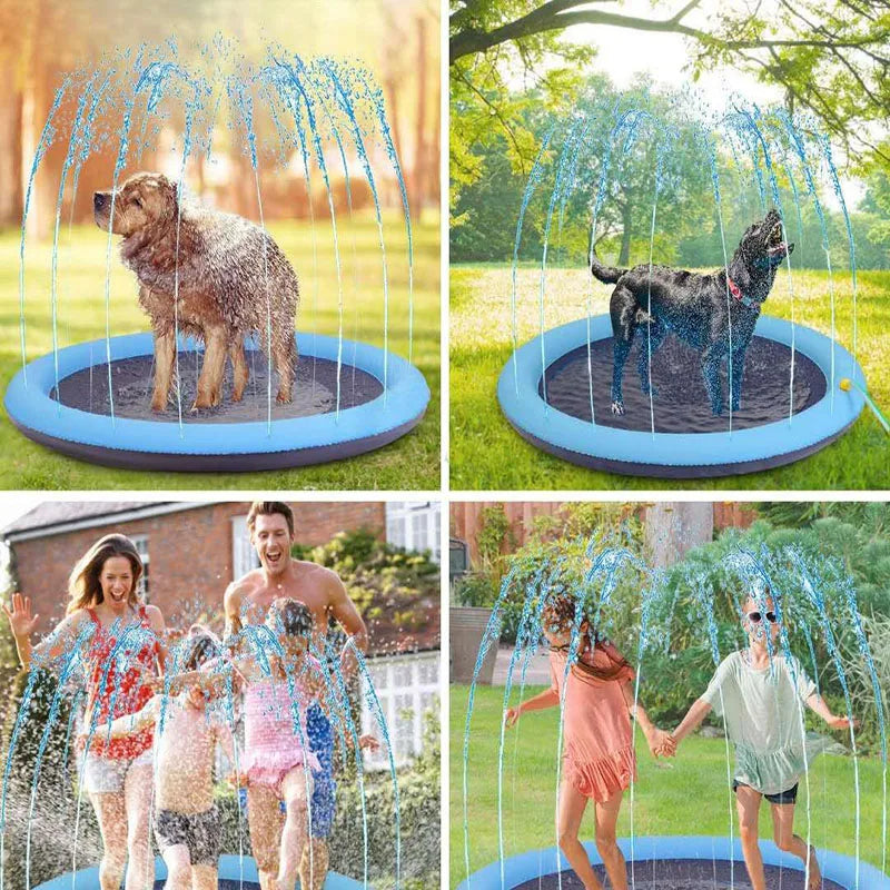 170*170Cm Summer Pet Swimming Pool Inflatable Water Sprinkler Outdoor Interactive Fountain Toy for Dogs