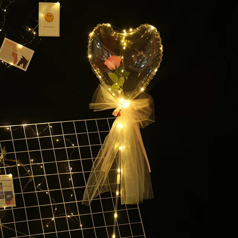 Valentines Day DIY Led Light Rose Balloons Birthday Luminous Transparent Bobo Balloons Bouquet Wedding Party ​Decor Kids Gift