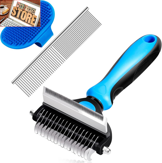 Dog Grooming Brush, 2 in 1 Dog Undercoat Rake For Dogs and Cats